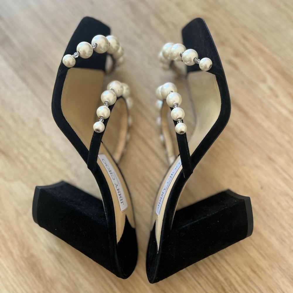 NWT Jimmy Choo Amara 85 Embellished Pearl Suede Sandals Size 9.5 - Picture 5 of 6